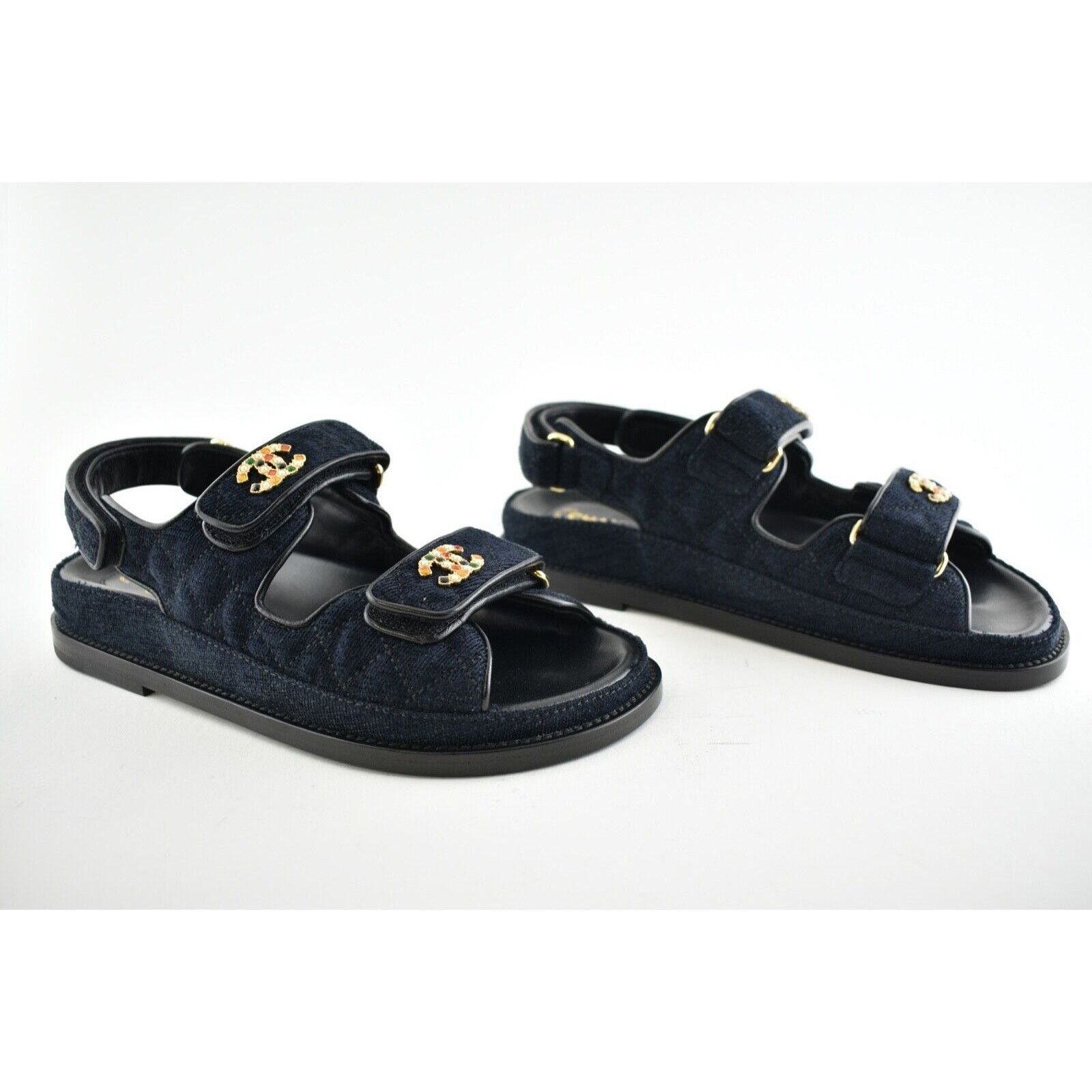 Chanel Chanel 21A Blue Velvet Denim CC Logo Mule Slide Strap Size US 10.5 / IT 40.5 - 4 Thumbnail