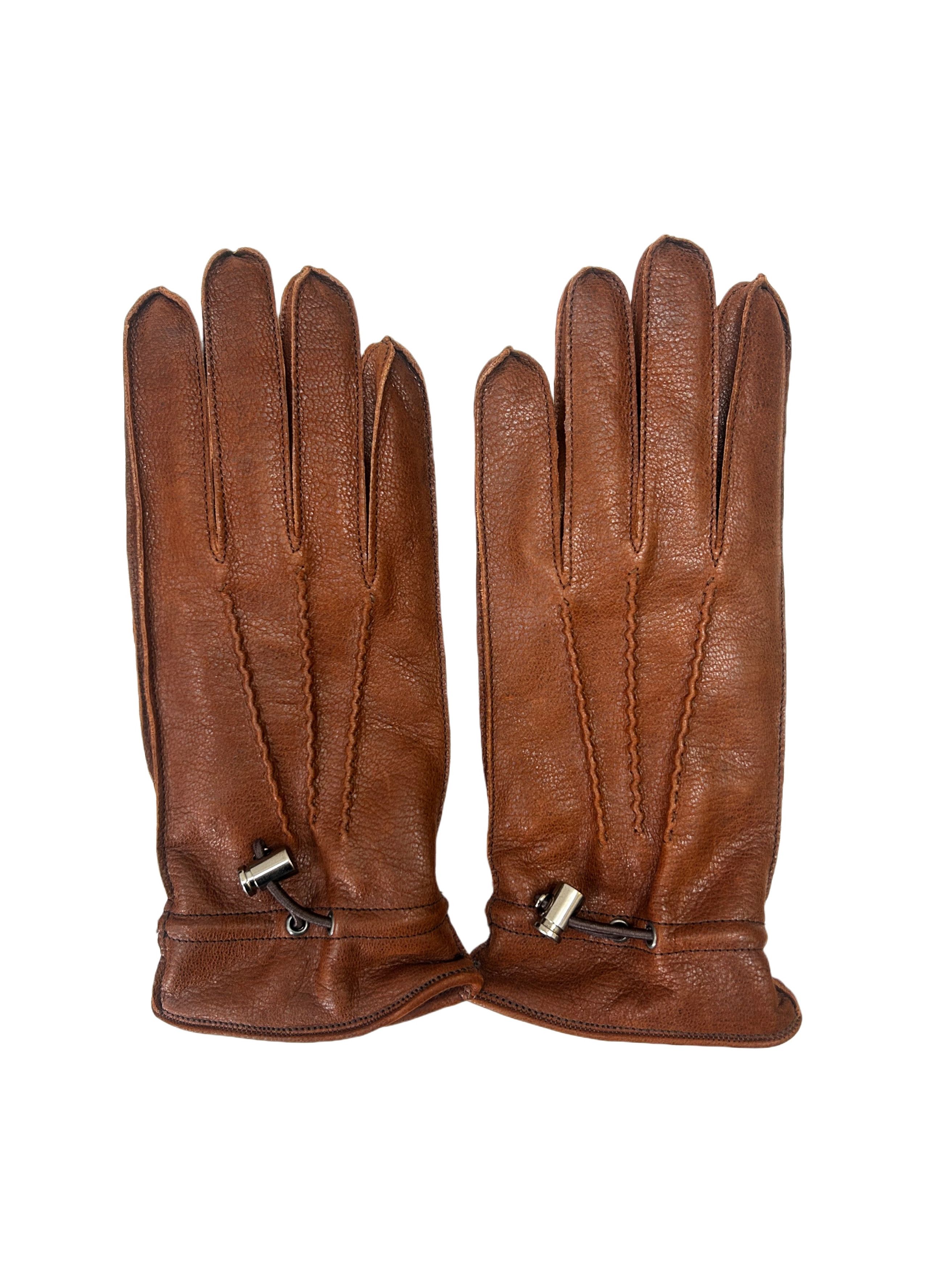 Prada Brown Lined Leather Gloves - Size 8