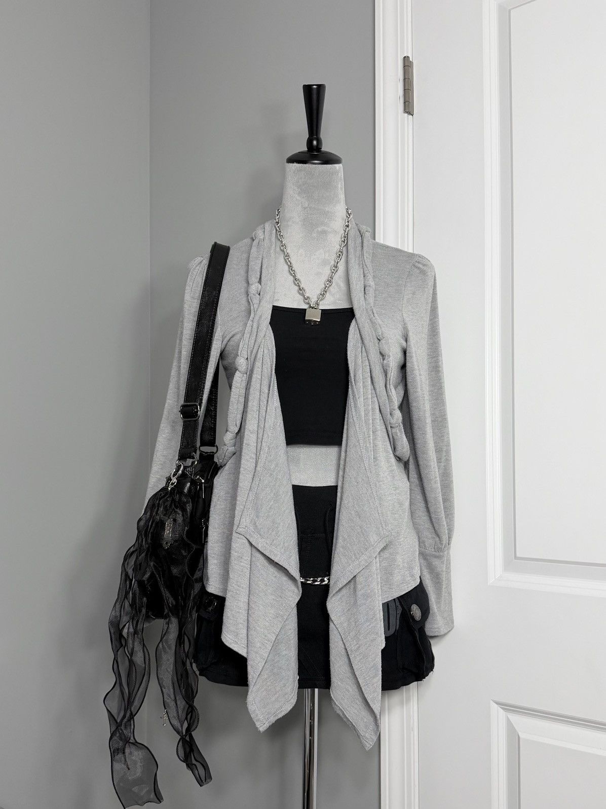 Other Gray Draped Open Front Cardigan Sweater w/ Fabric Twists Size M / US 6-8 / IT 42-44 - 1 Thumbnail