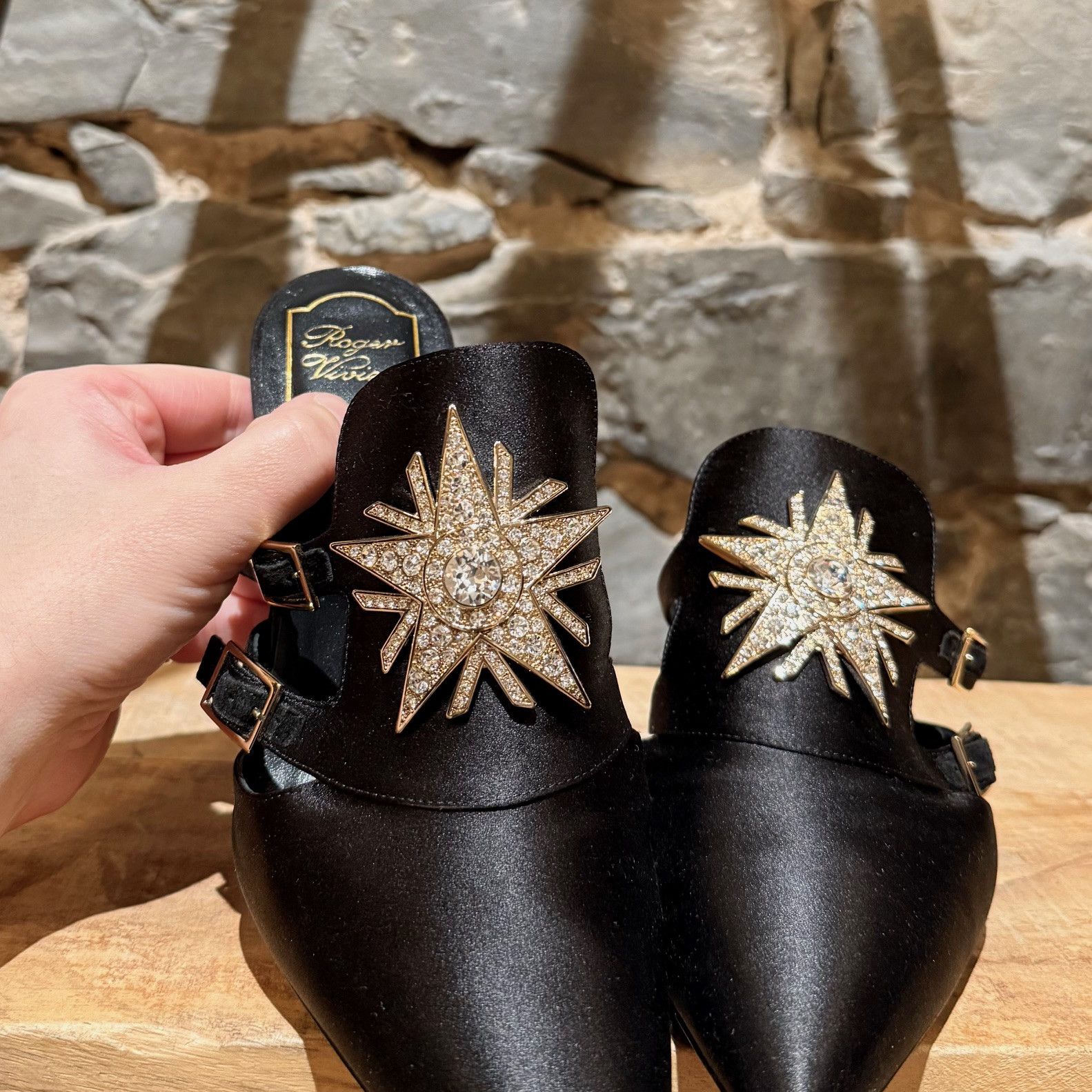 Roger Vivier Roger Vivier Black Satin Sin Star Strass 65 Heeled Mules Size US 8.5 / IT 38.5 - 4 Thumbnail