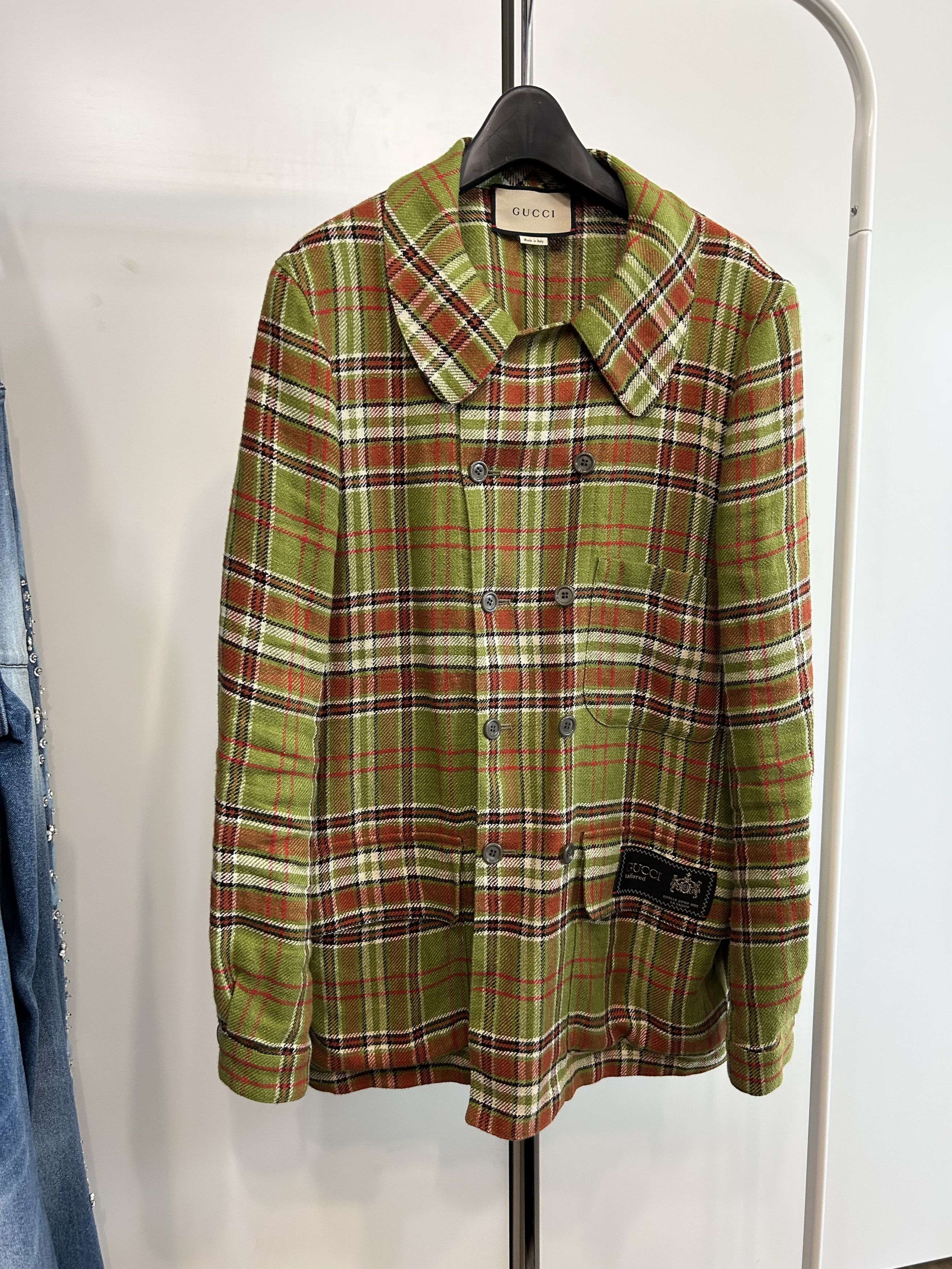 Gucci GUCCI Olive Tartan Double-Breasted Jacket Size US S / EU 44-46 / 1 - 2 Thumbnail