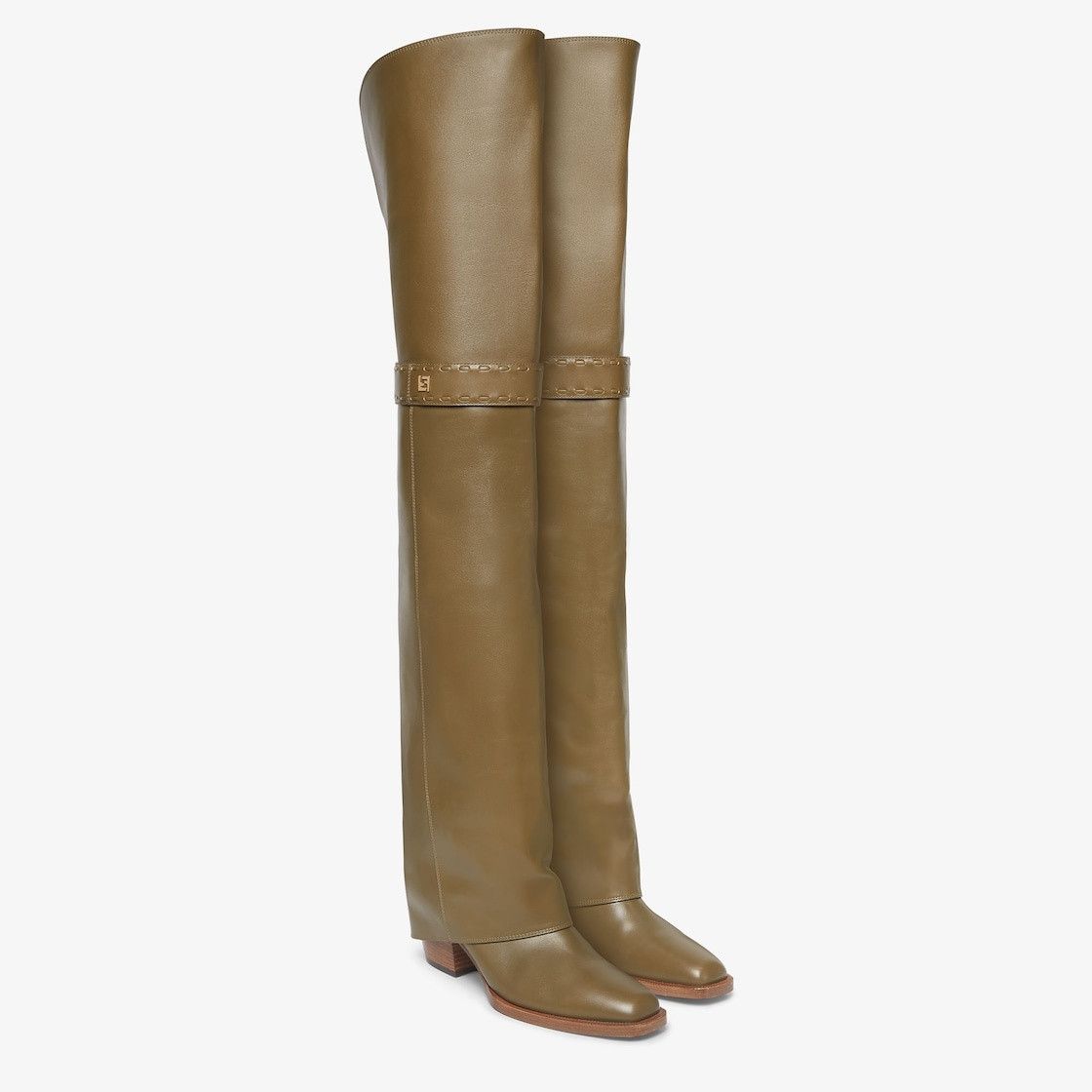 Fendi o1s1wg111025 Show Thigh-Hi Boots in Olive Green Size US 8 / IT 38 - 4 Thumbnail