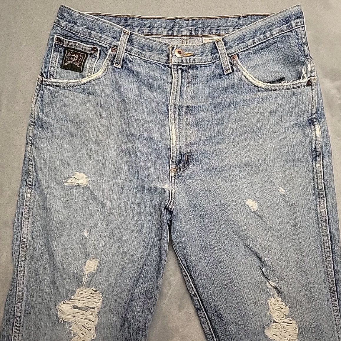 Denime Cinch Jeans Men 35x34 Blue Distressed Denim Green Label Western Cowboy Rodeo Jeans Mens Size US 35 - 4 Thumbnail