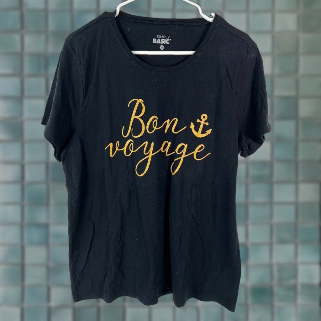Vintage Simply Basic Women's Bon Voyage Graphic Tee - Size 36 - Black - Casual Short Sleeve T-Shirt Size XS / US 0-2 / IT 36-38 - 1 Thumbnail