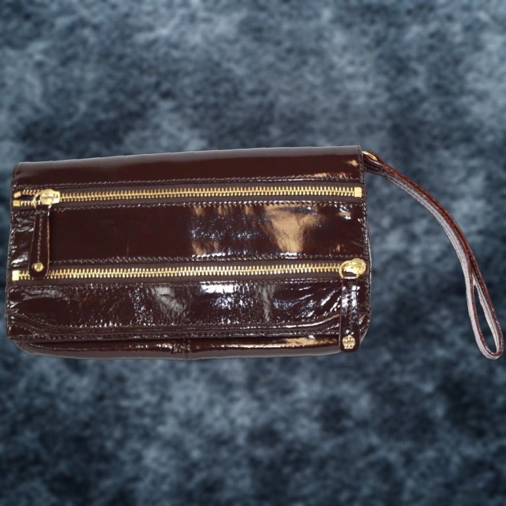 MZ Wallace MZ Wallace Eve Clutch Bag Crocodile Patent Leather 10"x6" Brown chocolate MZW196L59L59 Handbag Zipper Clutch Womens Size ONE SIZE - 1 Thumbnail