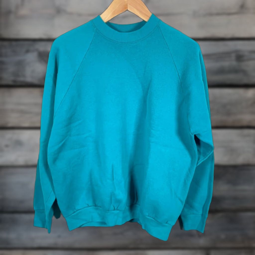 Vintage VINTAGE 90s Sweatshirt Mens Large Teal Crewneck Raglan Sleeves Solid Cotton Blend Lightweight Pullover Shirts Mens Size US L / EU 52-54 / 3 - 1 Thumbnail