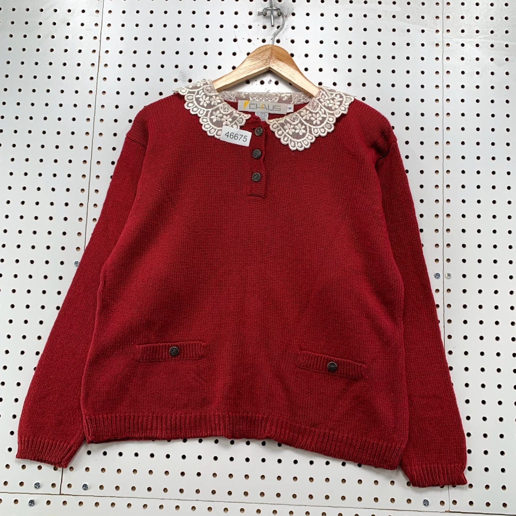 Vintage VINTAGE Chaus Sweater Women M Red Lace Collared Ramie Cotton Button Grandma Size M / US 6-8 / IT 42-44 - 2 Thumbnail