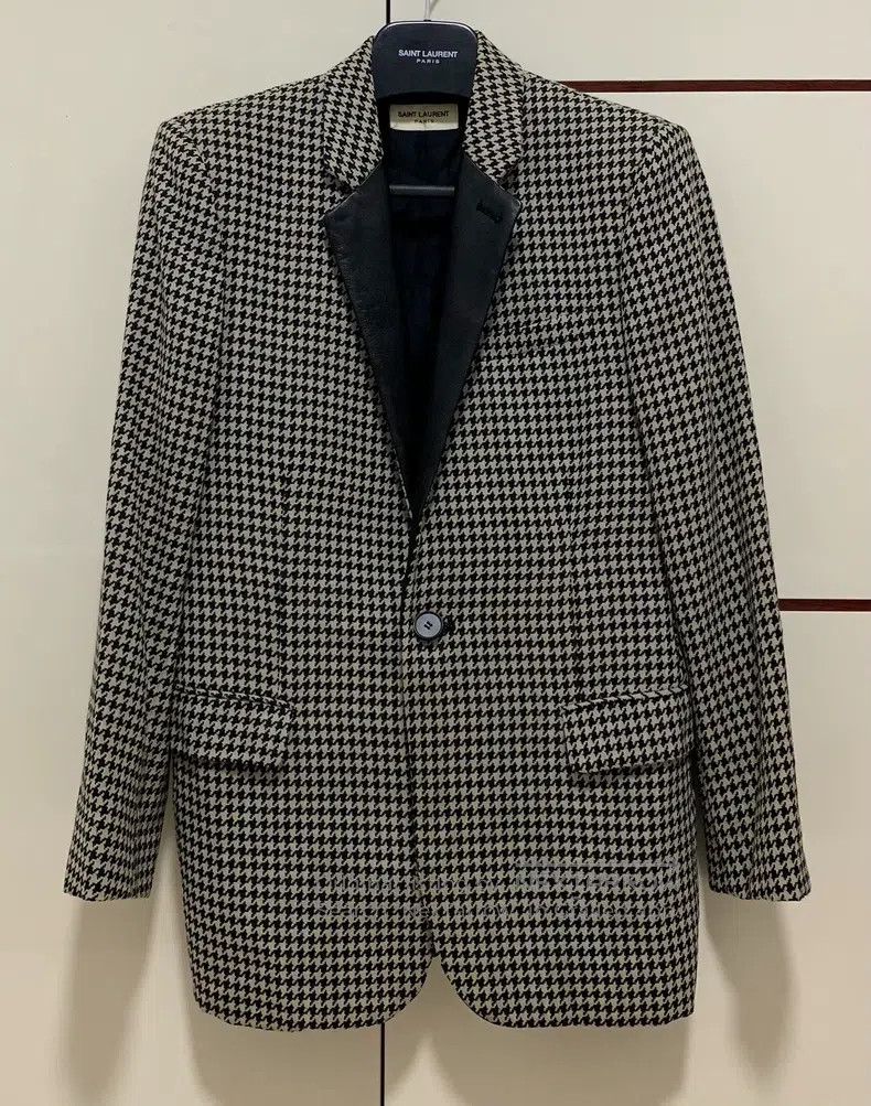 Saint Laurent Paris Saint Laurent Paris Leather Collar Houndstooth Suit Size US S / EU 44-46 / 1 - 1 Thumbnail