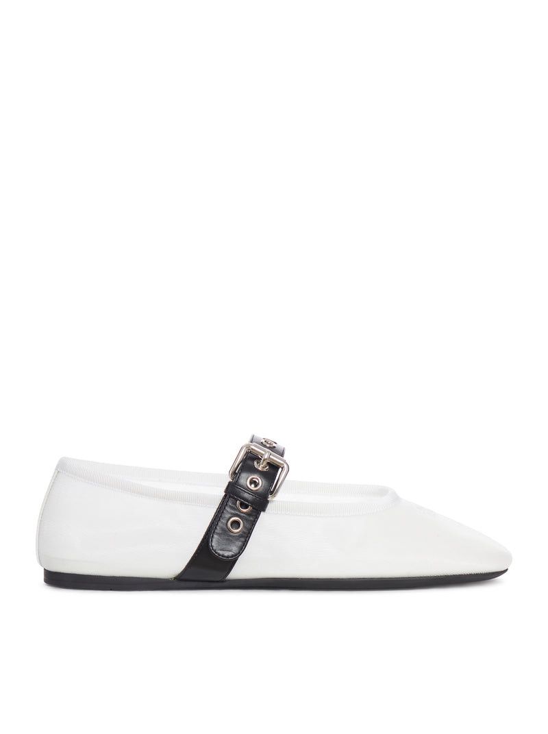 Miu Miu MESH BALLERINAS WITH CONTRASTING LEATHER BUCKLE Size US 7.5 / IT 37.5 - 1 Thumbnail