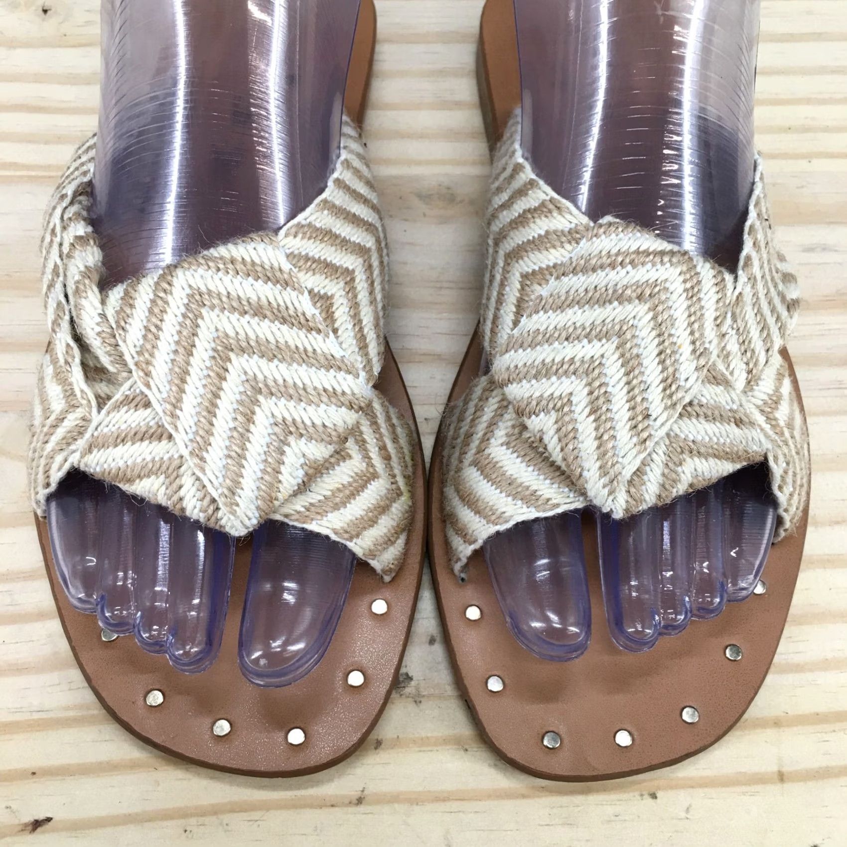 Vintage Universal Thread Sandals Slide Womens 7 Beige Fabric Louise Knotted Slip On Size US 7 / IT 37 - 3 Thumbnail