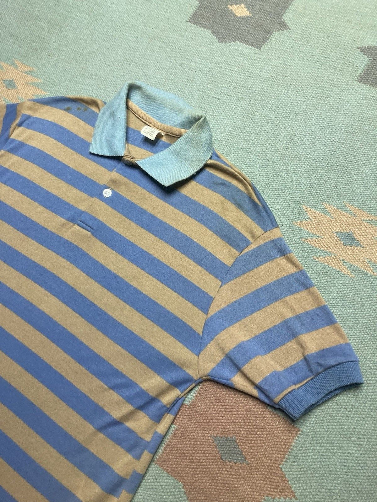 Vintage Vtg 70s short sleeve polo shirt striped soft poly cotton XL Size US XL / EU 56 / 4 - 2 Thumbnail