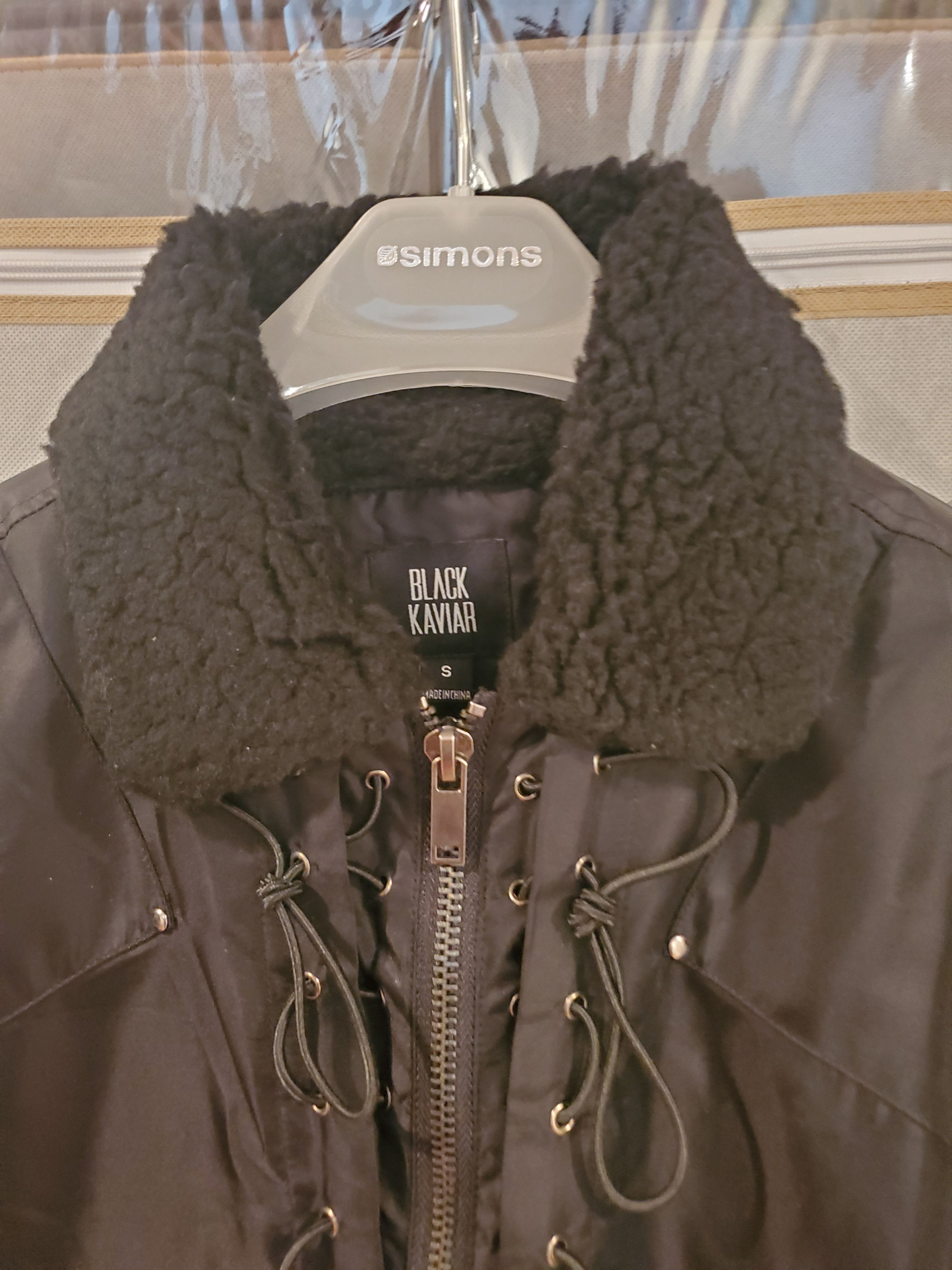 Black Kaviar Faux Fur Collar Bomber with Drawstring Size US S / EU 44-46 / 1 - 3 Thumbnail