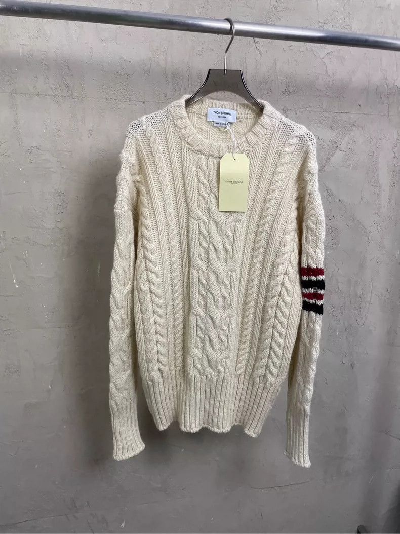 Thom Browne Thom browne Beige striped four-striped wool round-neck swea Size US XL / EU 56 / 4 - 1 Thumbnail