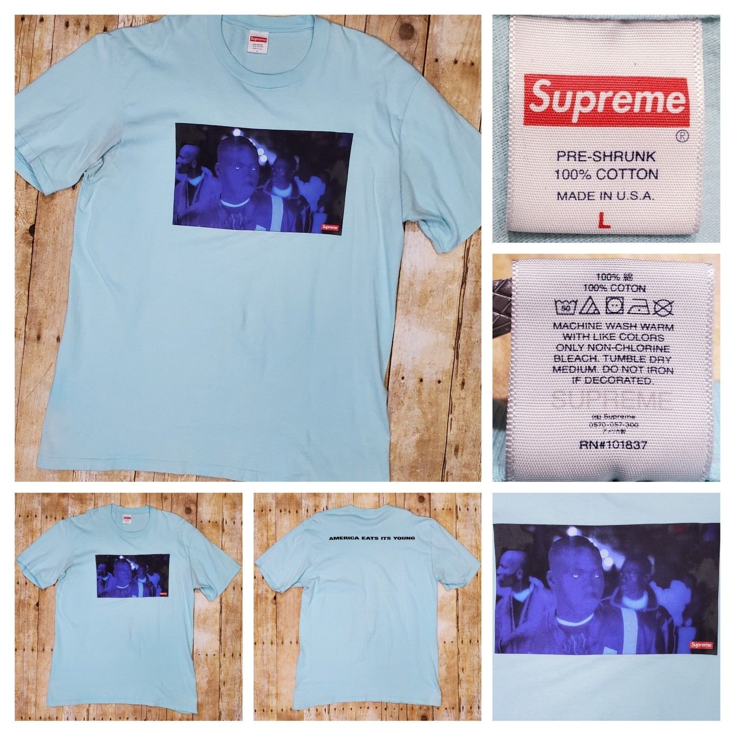 Supreme Supreme America Eats Its Young Tee Turquoise FW21 L Nas