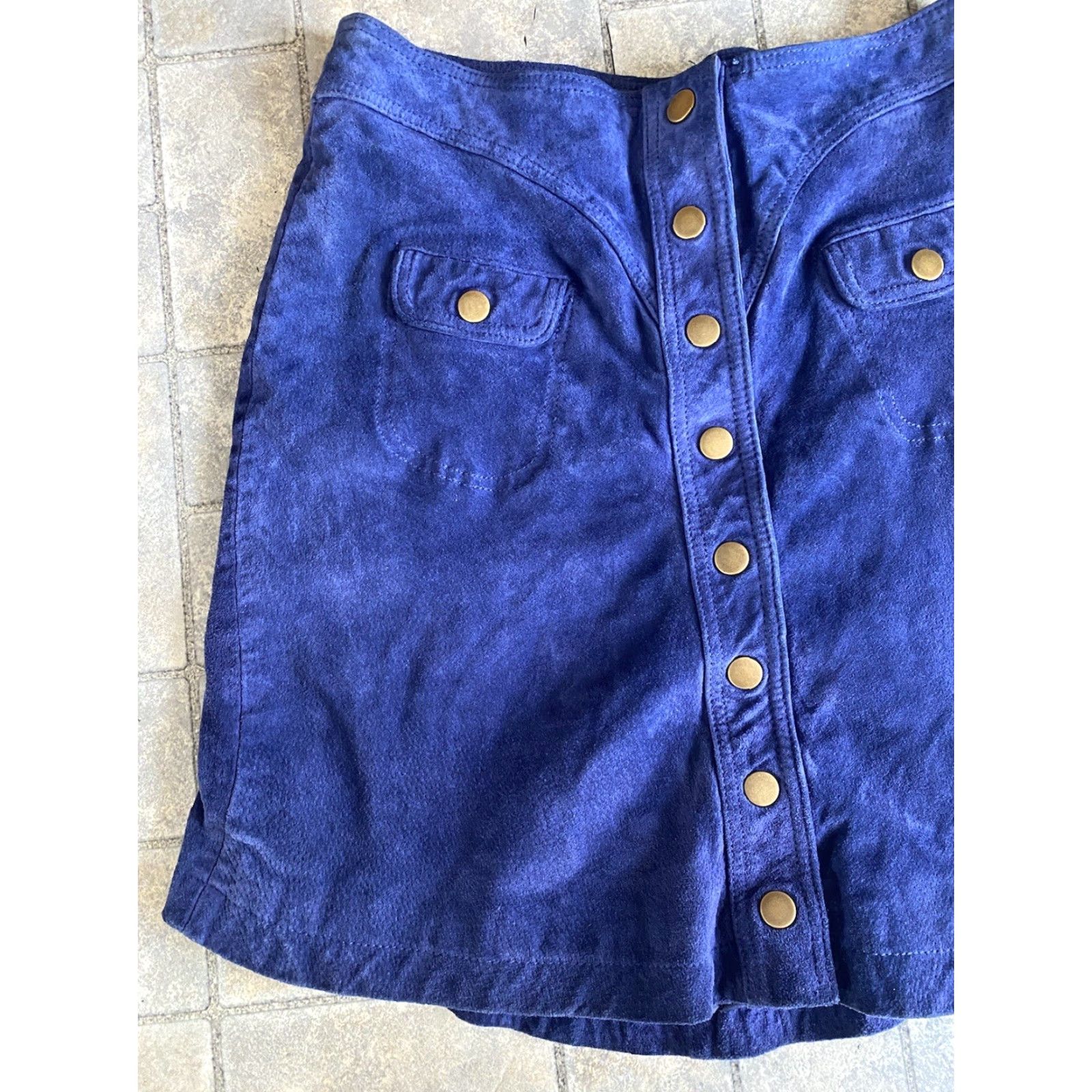 Anthropologie Anthropologie Mini Skirt Blue Leather 6P Pockets Snap Button Up High Rise Women Streetwear | 100% Leather | Petite | US 6P Size 28" / US 6 / IT 42 - 6 Thumbnail