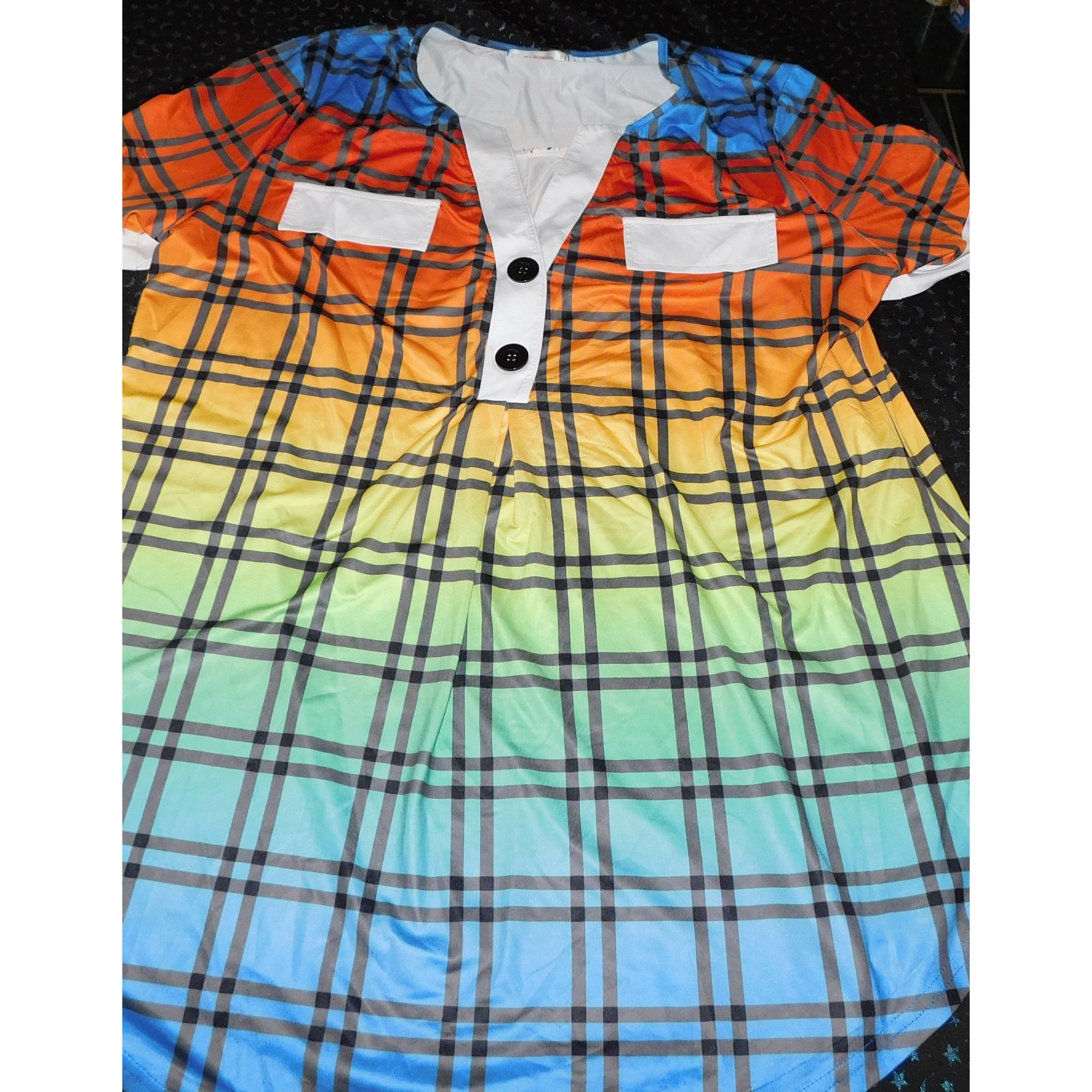 Other Casual Rainbow Gradient Plaid Lounge Shirt Size 3XL / US 20-22 - 3 Thumbnail