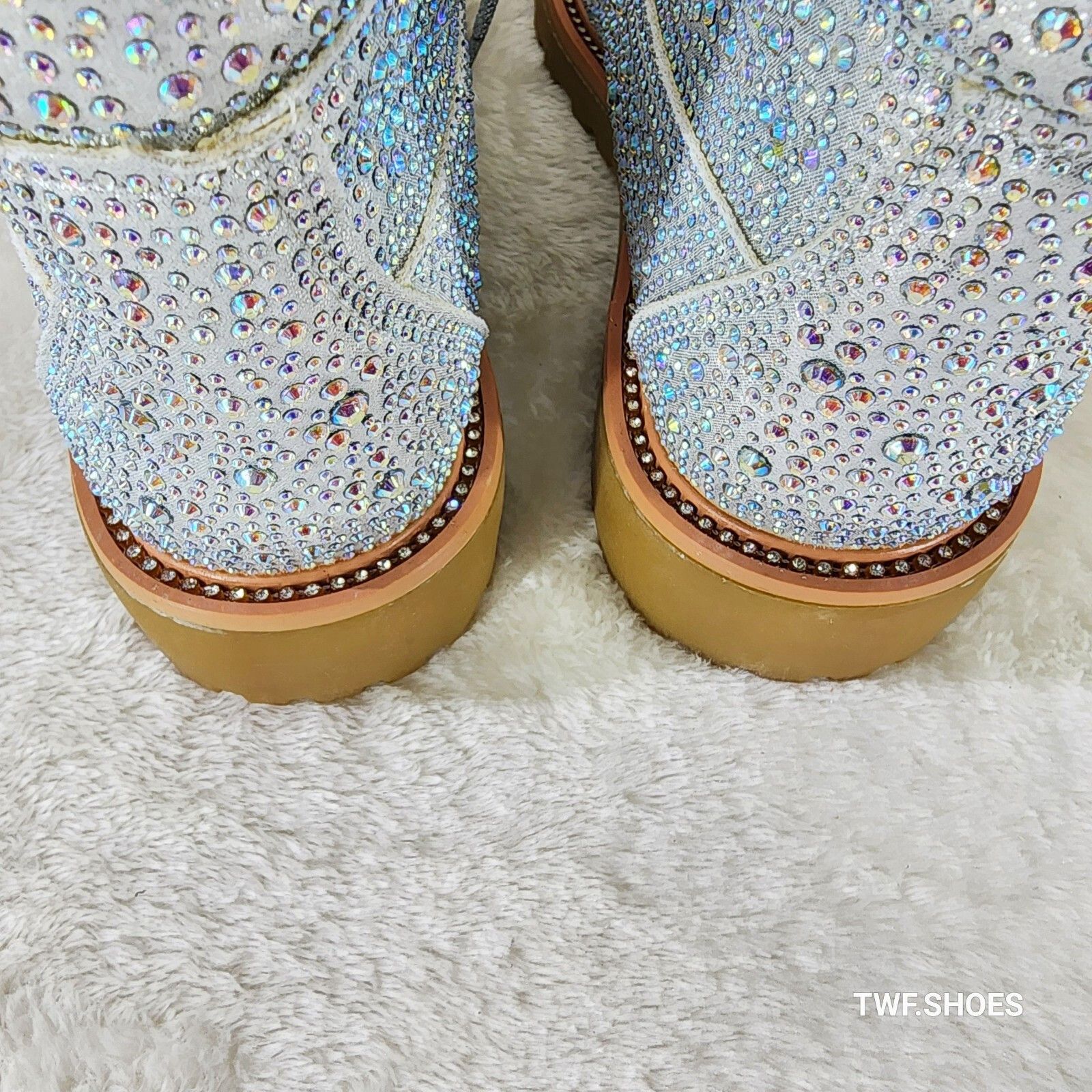 Other Wonder Sparkling Rhinestone Combat Ankle Boots Metallic Silv Size US 9 / IT 39 - 5 Thumbnail