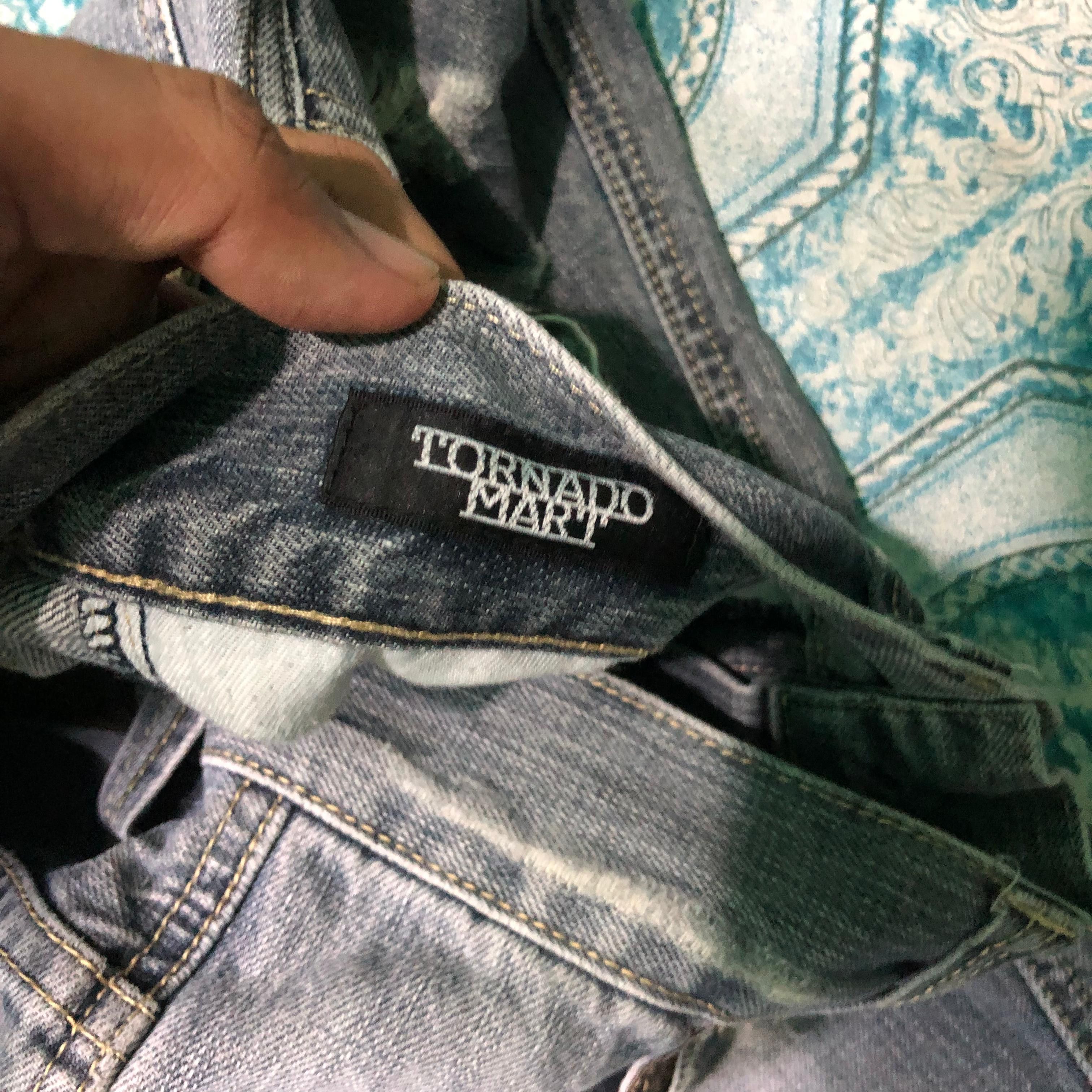 Tornado Mart TornadoMart Phyton Leather Flared Distressed Denim Size US 31 - 6 Thumbnail