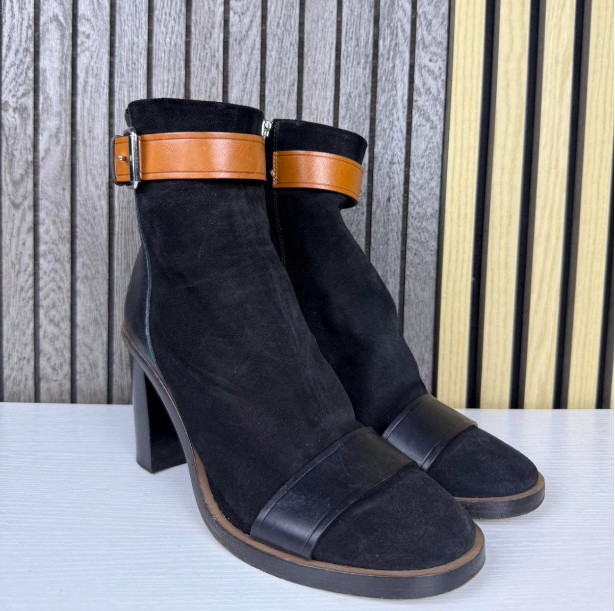 Isabel Marant Black/Tan Leather & Suede Ankle Buckle w/COA