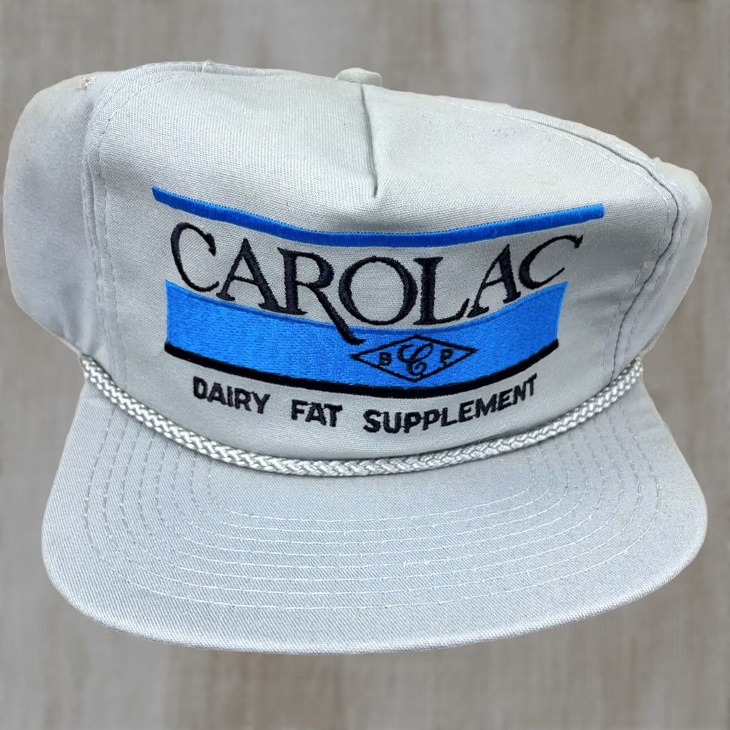 Roper VINTAGE Carolac Trucker Hat Cap Snapback Rope Made In USA Gray 80s 90s Farm Dairy E24 Mens Size ONE SIZE - 1 Thumbnail