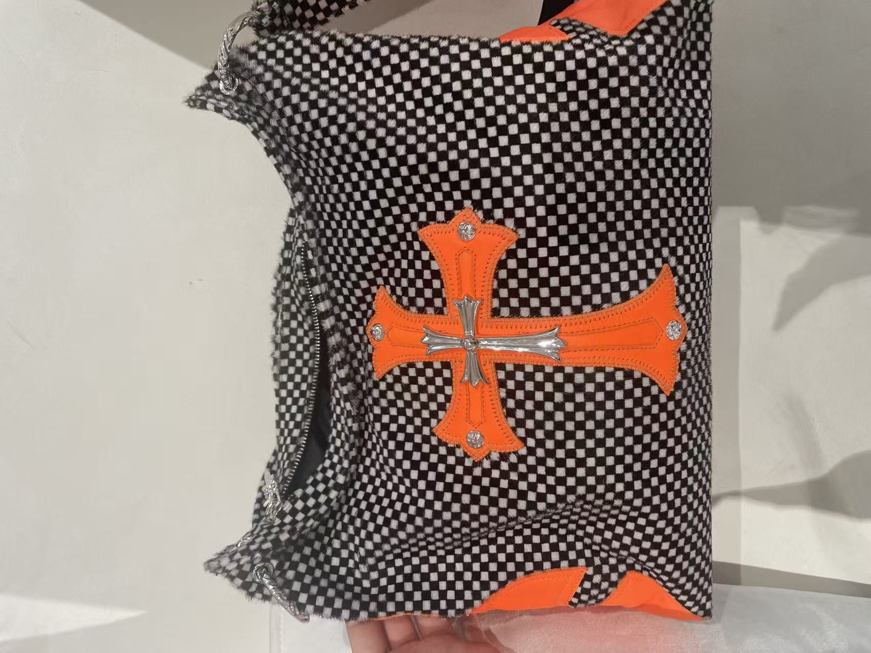 Chrome Hearts Chrome Hearts Cross Patch Pony Hair Checkerboard Lyon Bag Size ONE SIZE - 17 Thumbnail