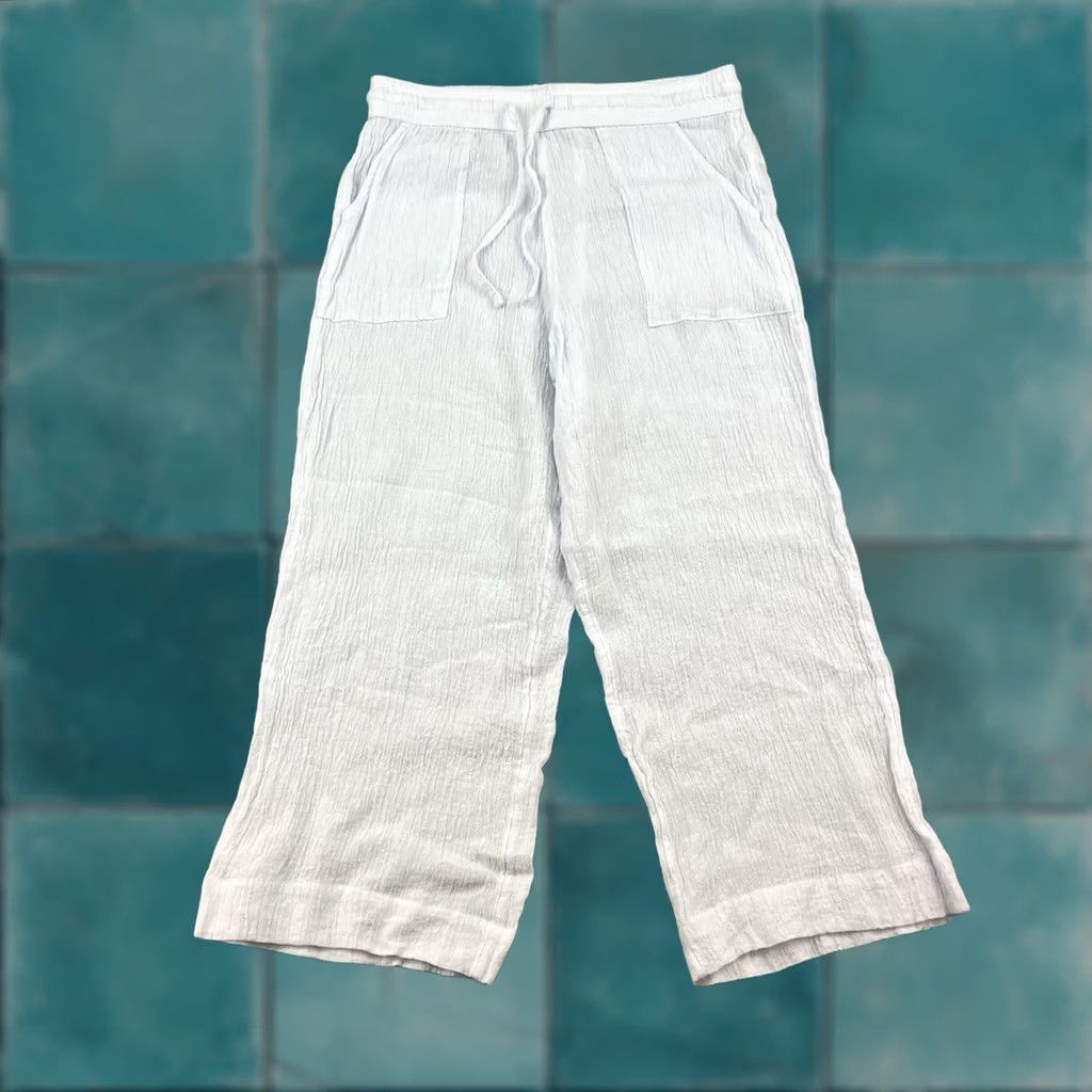 Vintage Sigrid Olsen Linen Pants White Wide-Leg Womens L Beach Cropped Pull On Size 36" / US 14 / IT 50 - 1 Thumbnail