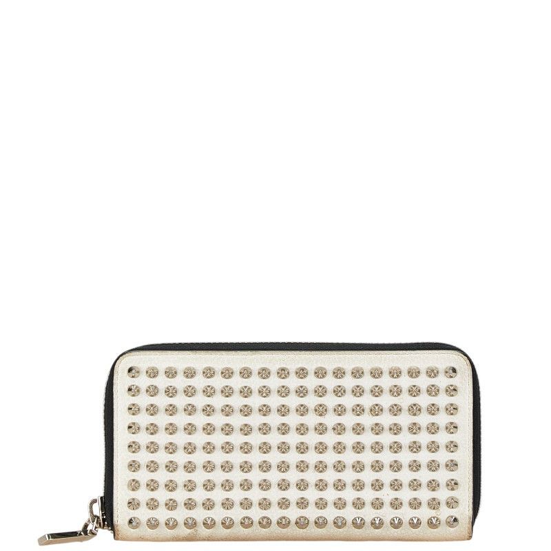 Christian Louboutin Christian Louboutin White Leather Studded Long Wallet Leather Long Wallet in Very Good Condition