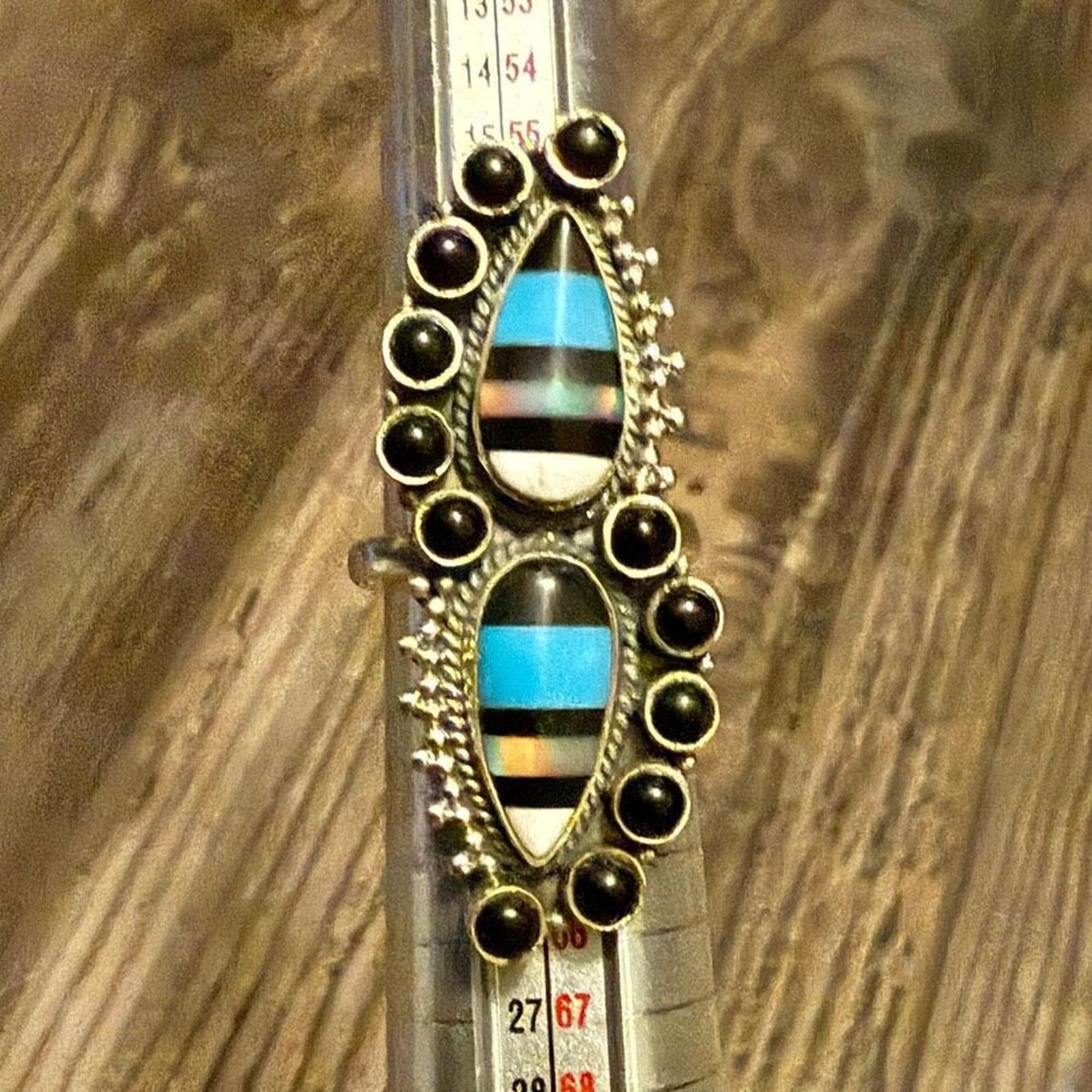 NBDN Nobrandedon Southwestern Aurora Opal & Onyx Sterling Silver Adj Ring Size ONE SIZE - 4 Thumbnail