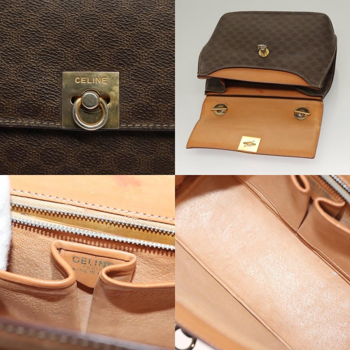 Celine CELINE Macadam Canvas Hand Bag Pvc Leather Brown Gold Size ONE SIZE - 11 Thumbnail