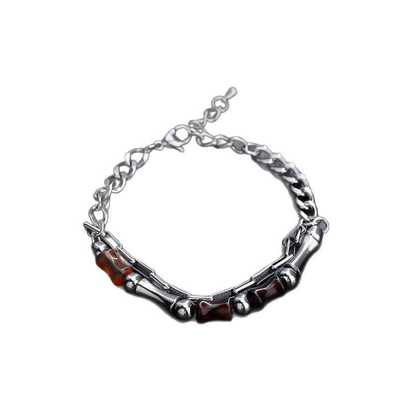 Jewelry Silver Chain Men's Bracelet with Brown Beads Size ONE SIZE - 5 Thumbnail