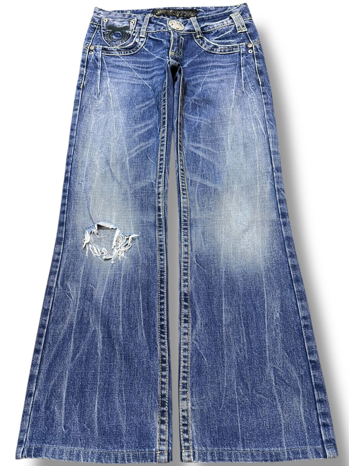 Japanese Brand Vintage Red Pepper Baggy Wide Leg Embroiddery Denim Size US 29 - 1 Thumbnail