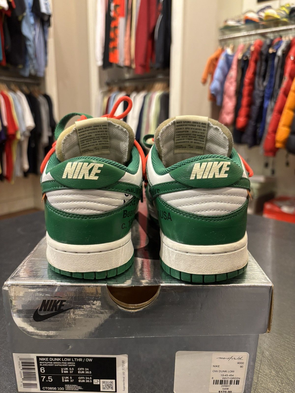 Nike Off-White X Nike Dunk Low ‘Pine Green’ Size US 6 / EU 39 - 3 Thumbnail