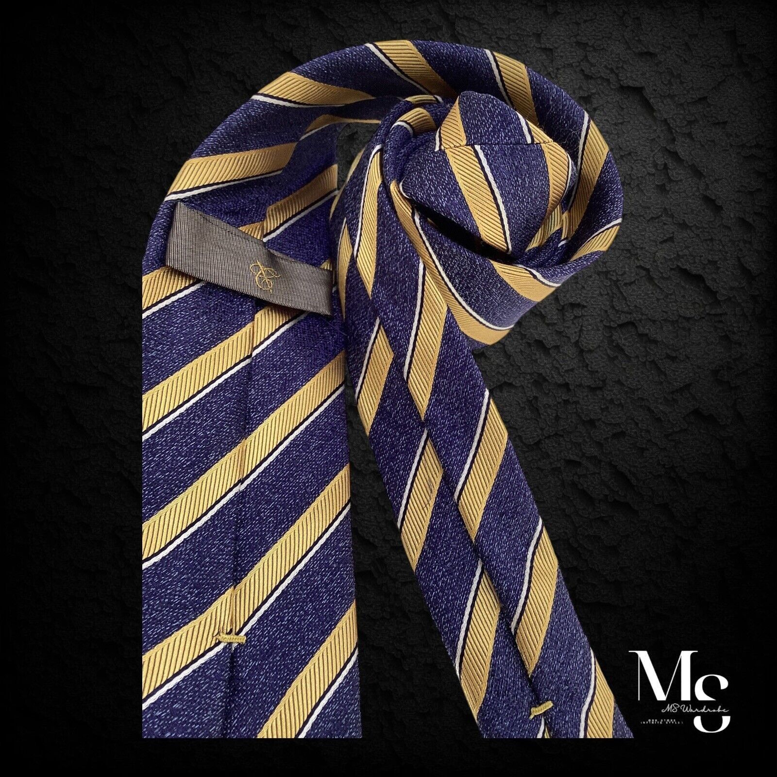 Canali CANALI 1934 Current Blue Yellow Striped Luxury Silk Tie Ital Size ONE SIZE - 3 Thumbnail
