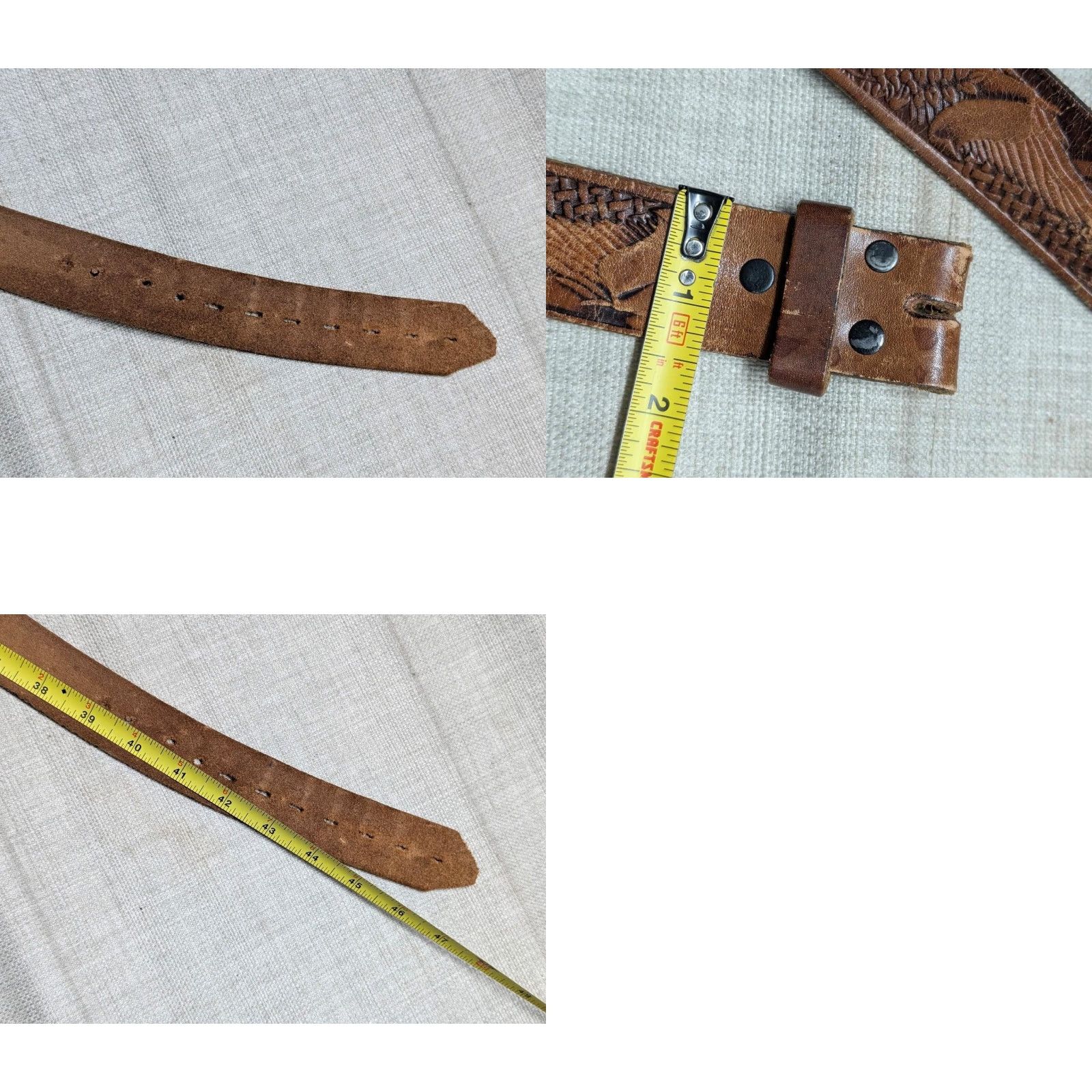 Vintage VINTAGE western belt Eagle brown leather 42 - belt - Men - Western Belt - Buckle - 1-3/8" - Cowhide - Eagle pattern - 42 waist - Brown - vintage Size 42 - 8 Thumbnail