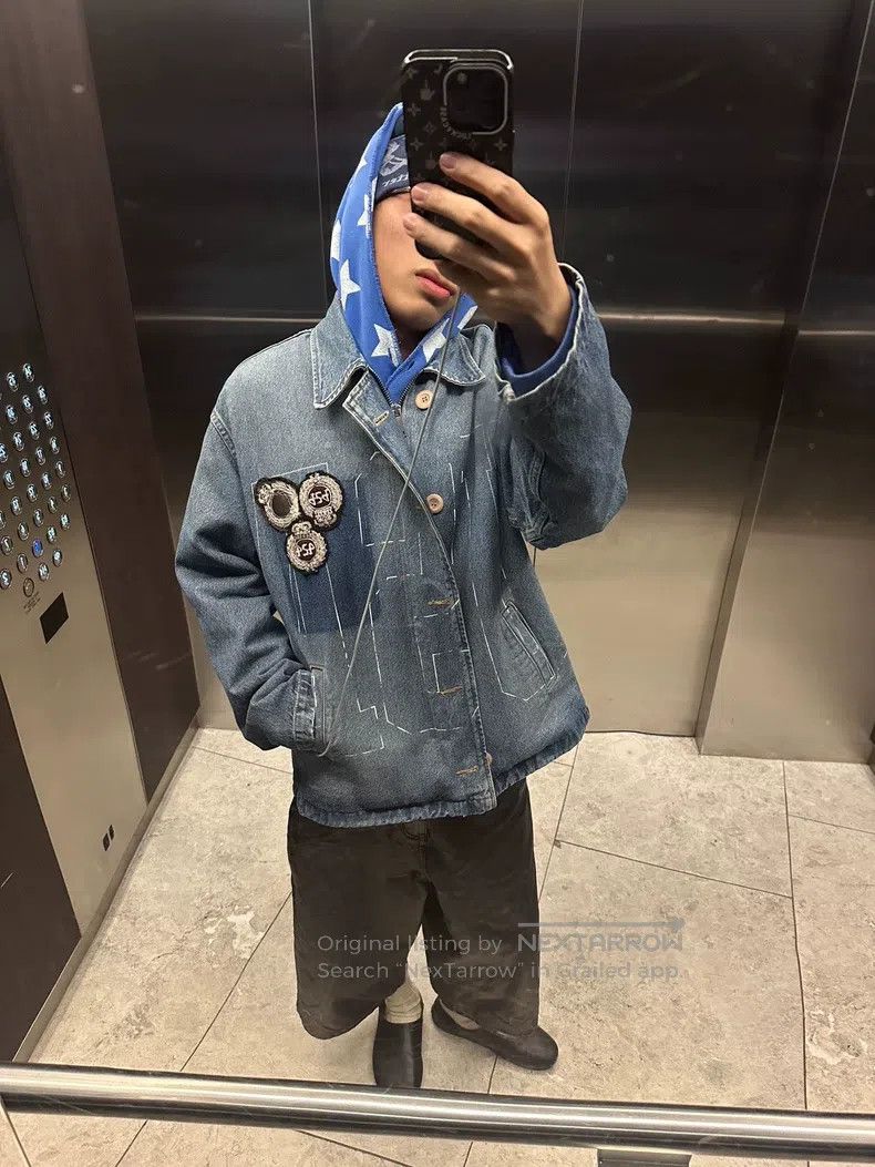 424 424 Denim Embroidered Big Coat Jacket Size US L / EU 52-54 / 3 - 7 Thumbnail