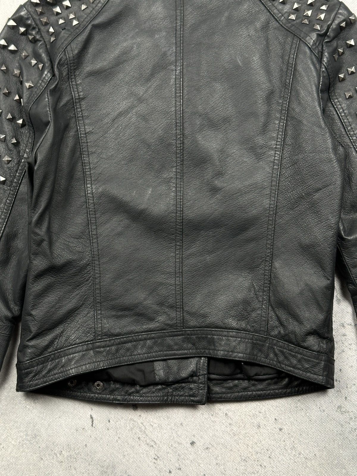 Genuine Leather Never Denim Studded Leather Biker Jacket Black Punk Moto Y2K Size S / US 4 / IT 40 - 17 Thumbnail
