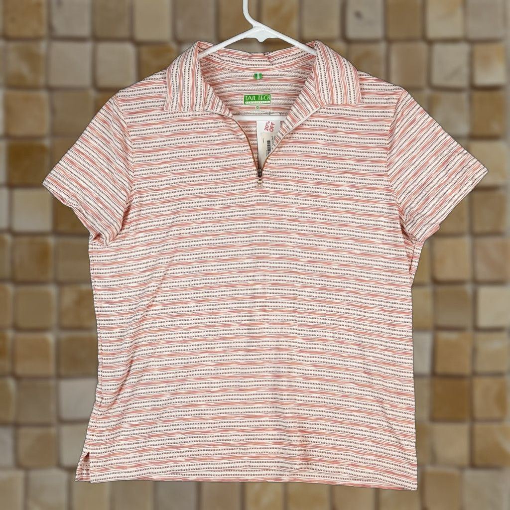 Vintage Tail Polo Shirt - Tail Golf Nylon Poly Blend Athletic Women's Medium Zip Up Collared Striped Shirt Size M / US 6-8 / IT 42-44 - 1 Thumbnail