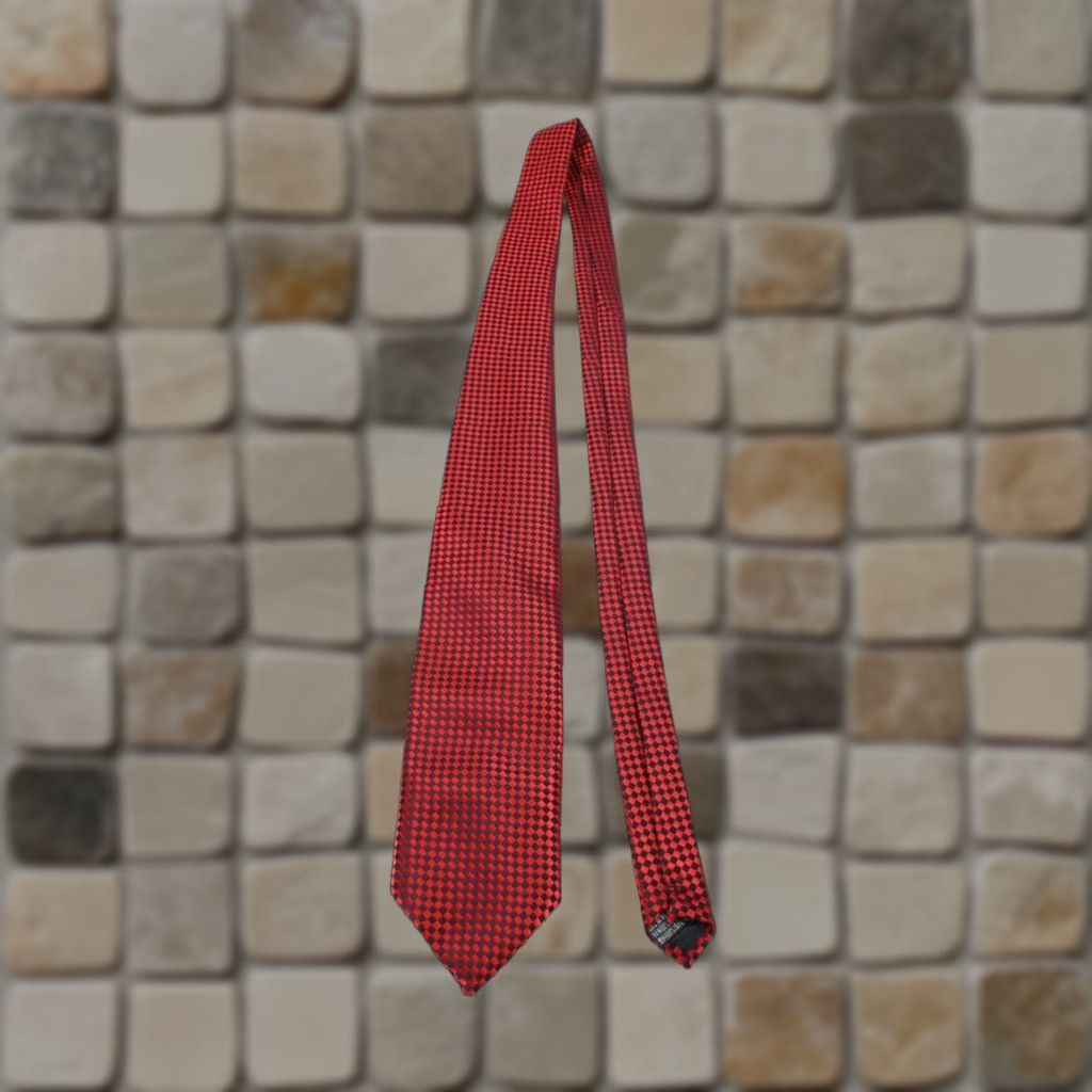 Ermenegildo Zegna Ermenegildo Zegna Tie Red & Black Checkerboard Geometric Pattern Men’s Tie Adult One Size Black Red – Preppy Abstract Flower Theme Size ONE SIZE - 1 Thumbnail