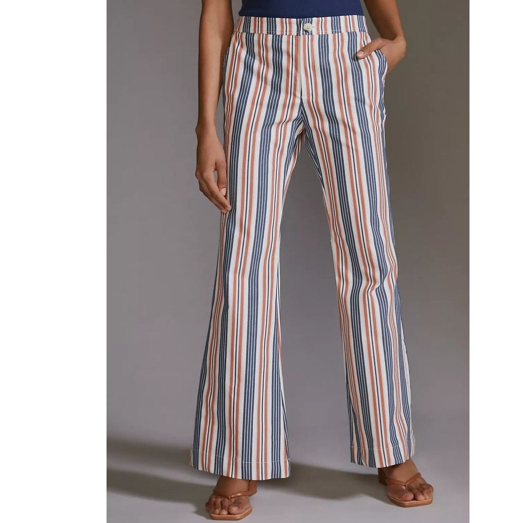 Anthropologie New By Anthropologie Low-Rise Striped Flare Pants $140 Sz 6 Size 28" / US 6 / IT 42 - 2 Thumbnail