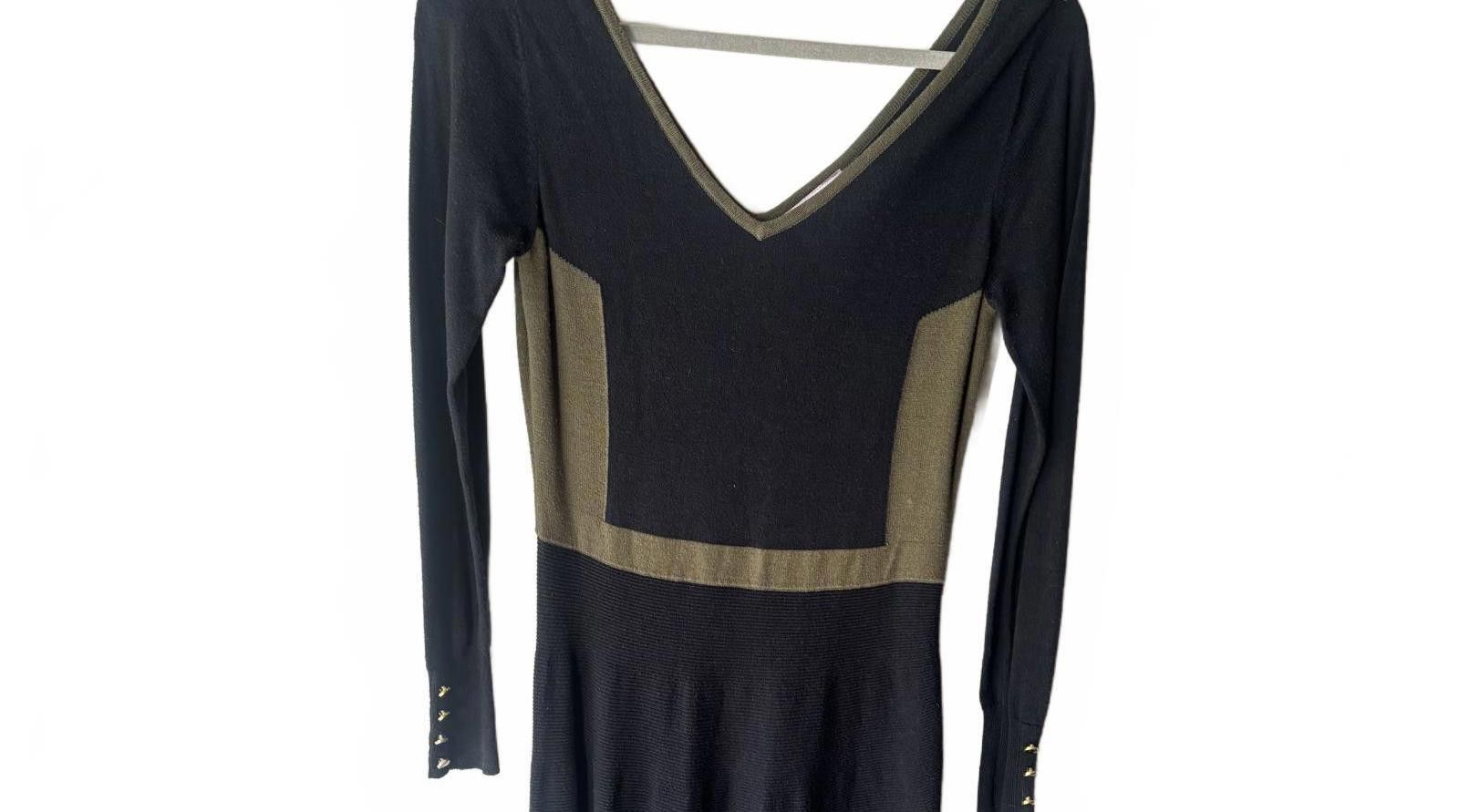 Other Romeo & Juliet Couture Long Sleeve Black & Olive Knit Dress Size S / US 4 / IT 40 - 2 Thumbnail