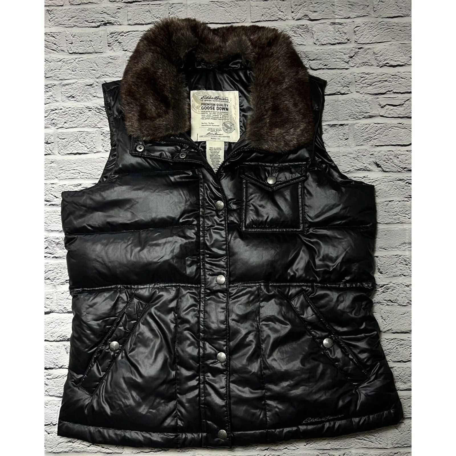 Eddie Bauer Eddie Bauer Women’s Vest Puffer Vest Black Down Faux Fur Collar M EXCELLENT Regular Sleeveless Zip Snap Size M / US 6-8 / IT 42-44 - 2 Thumbnail