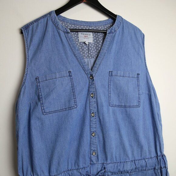 Torrid Torrid Drawstring Waist Romper - Denim Style Plus Size 2X Size 42" / US 20 - 2 Thumbnail