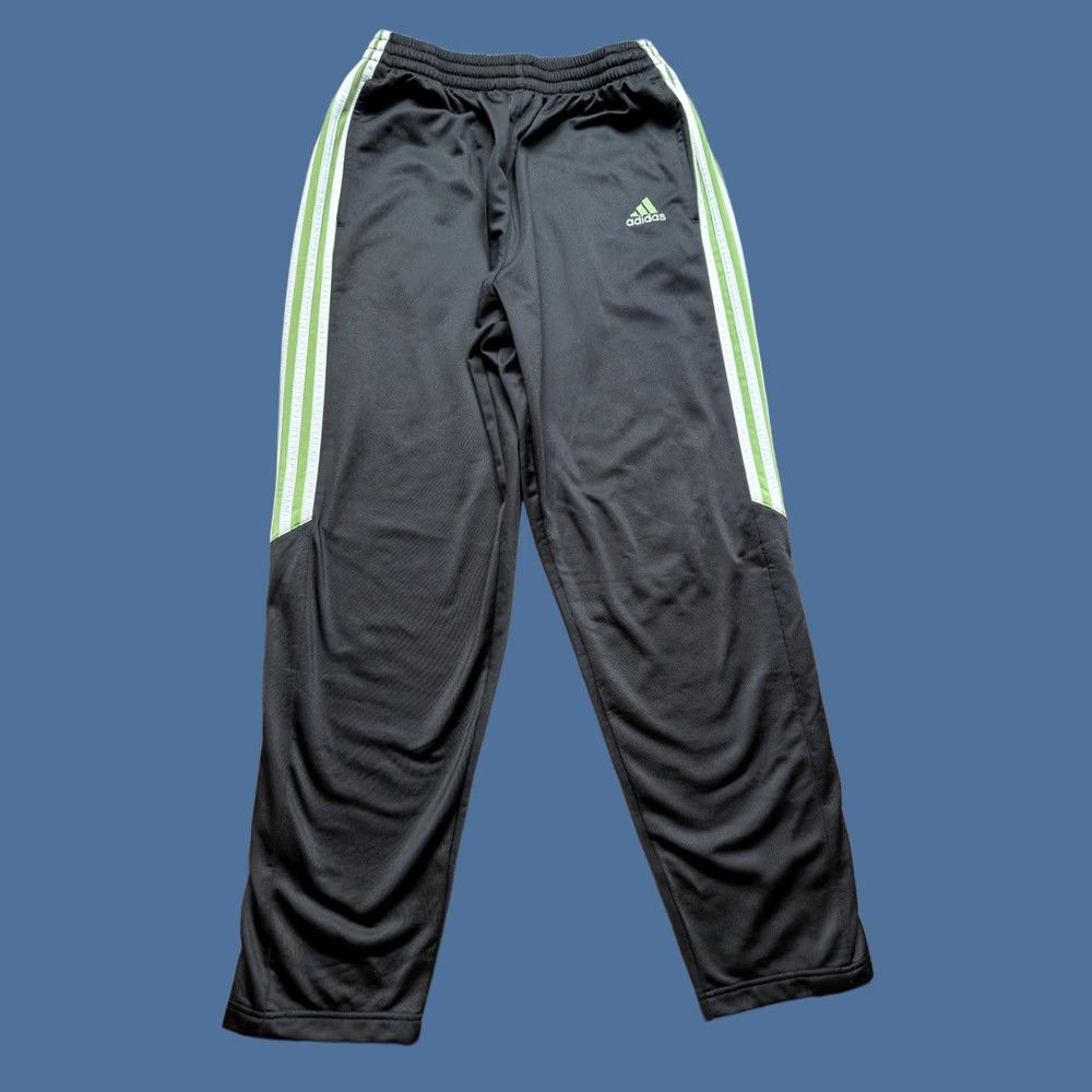 Adidas VINTAGE Adidas Track Pants Mens M 30 Inseam Black Green Tear Away Pockets Elastic Waist 90s Size US 31 - 1 Thumbnail