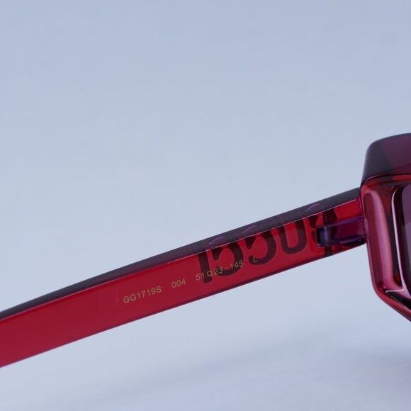 Gucci Gucci GG1719S 004 Sunglasses Transparent Red Geometric Frame Size ONE SIZE - 7 Thumbnail