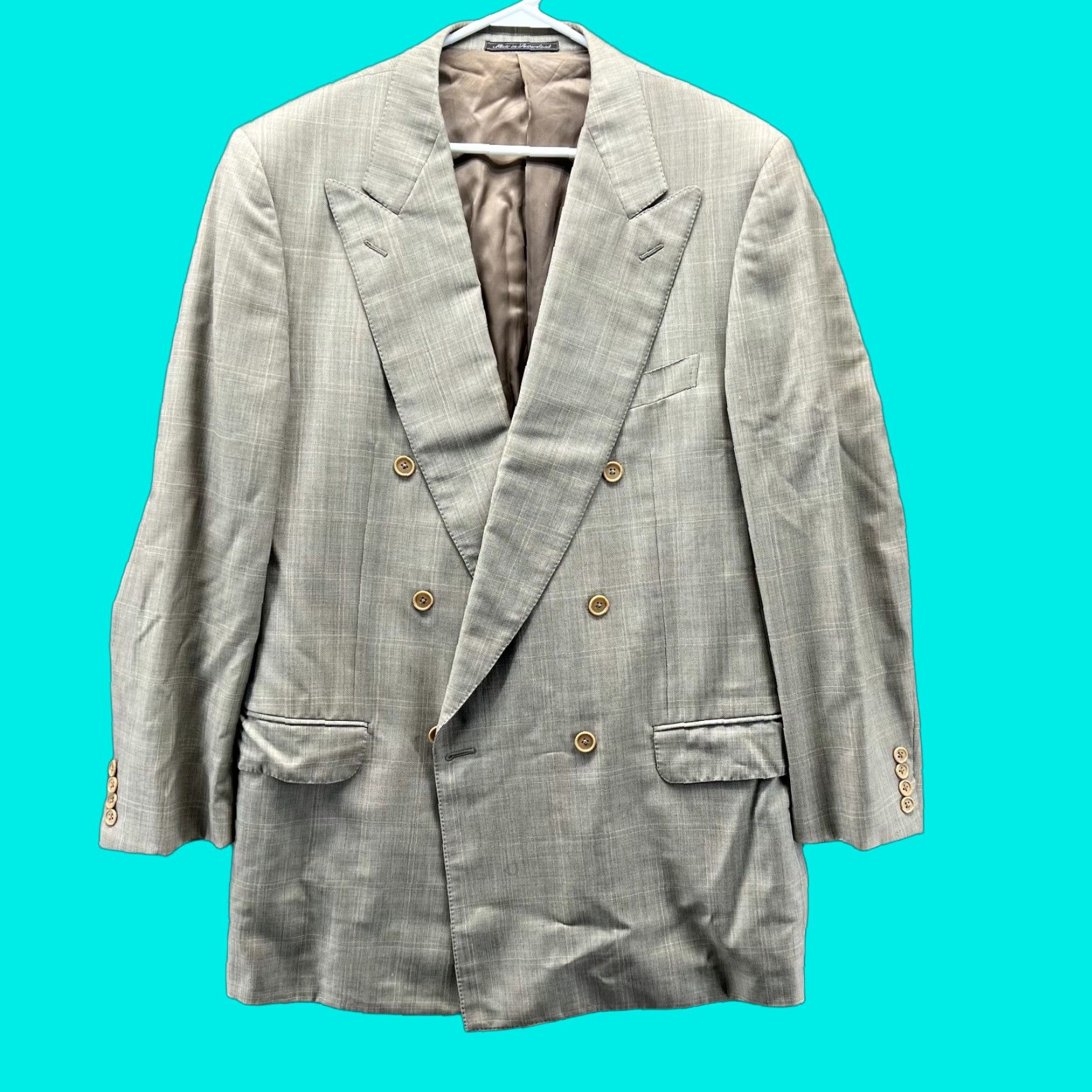 Ermenegildo Zegna Ermenegildo Zegna Blazer Mens 46R Beige Double Breasted Trofeo Wool Jacket Dress Size 46R - 1 Thumbnail