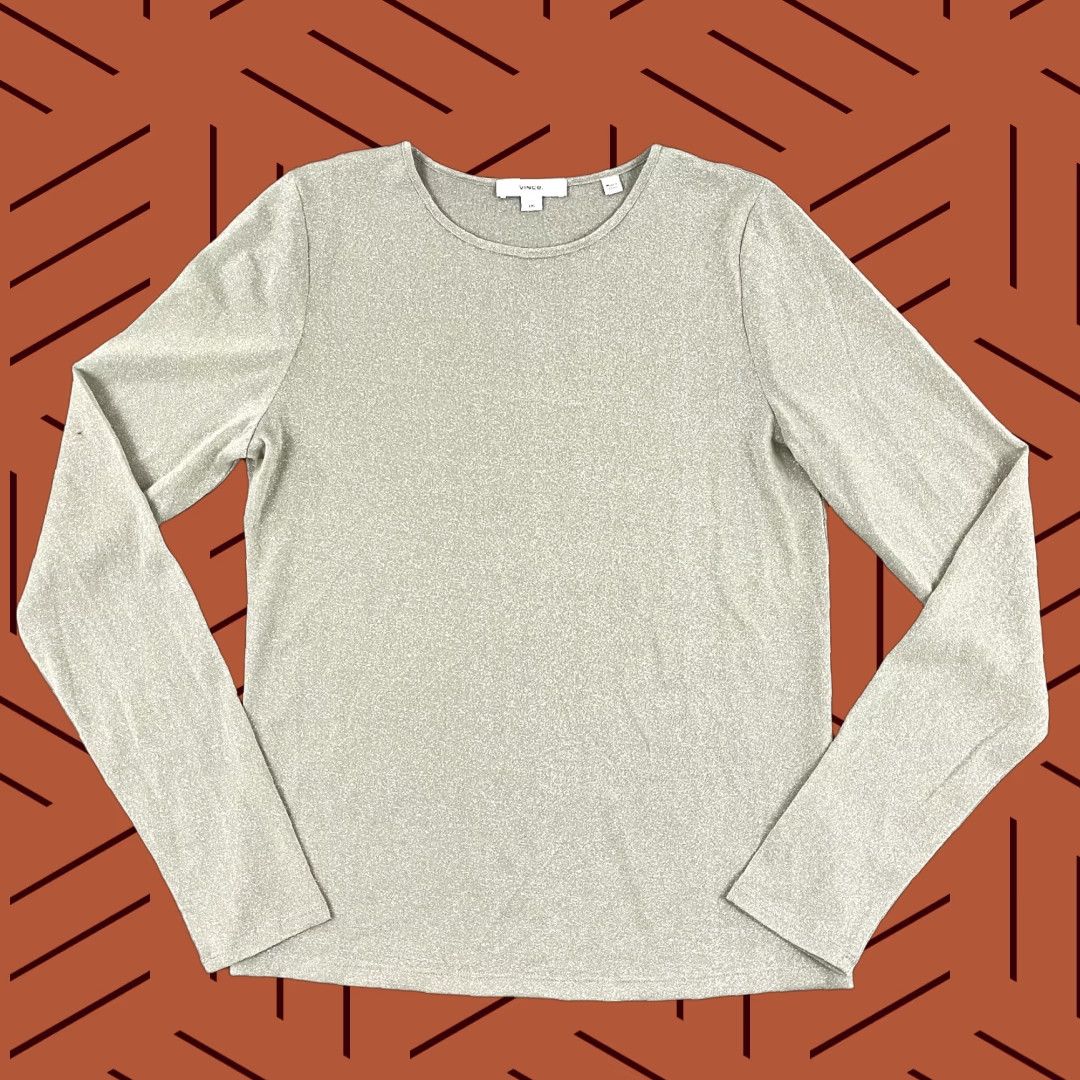 VINCE Shirt Womens Large Shimmer Crew Neck Sheer Long Sleeve W/ Tank Top Set