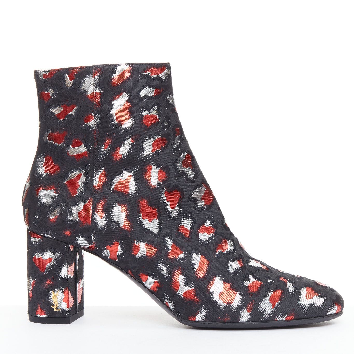 Saint Laurent Paris SAINT LAURENT silver red black jacquard YSL gold logo booties EU38 Size US 8 / IT 38 - 1 Thumbnail