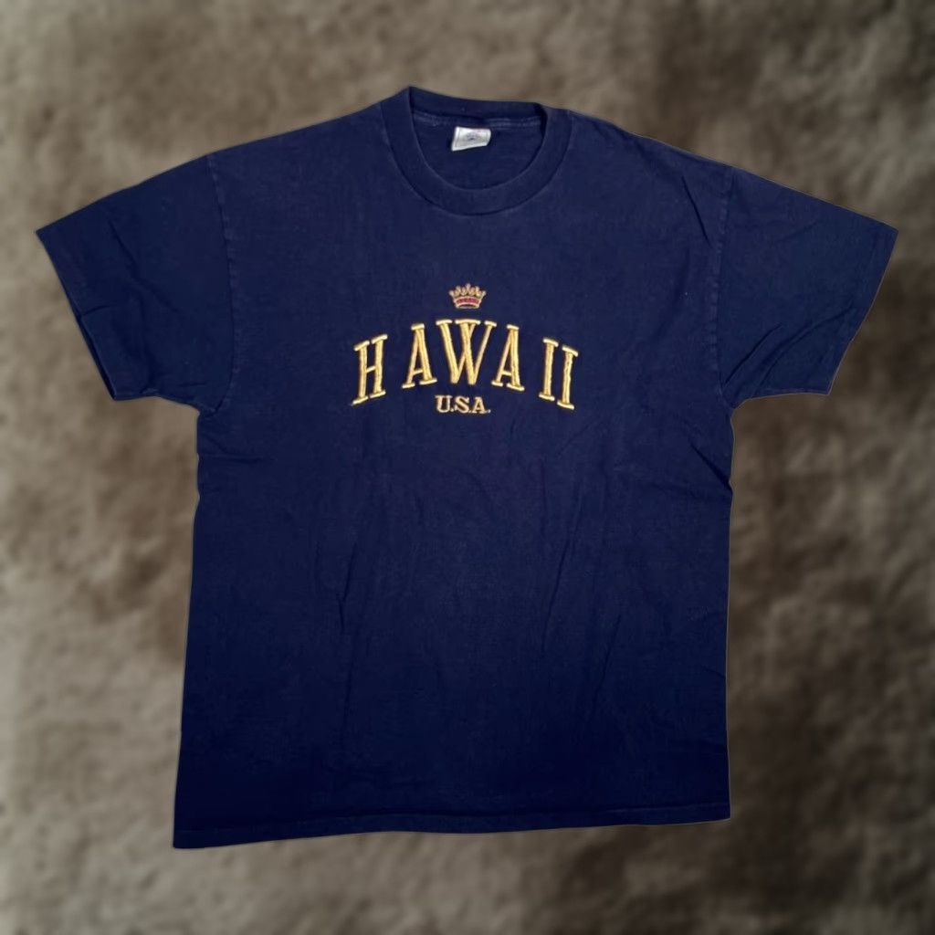 Delta VINTAGE Delta T-Shirt Mens L Navy Blue Embroidered Hawaii USA 90s Made USA Shirt Short Sleeve Graphic Print Crew Neck Men Size US L / EU 52-54 / 3 - 1 Thumbnail