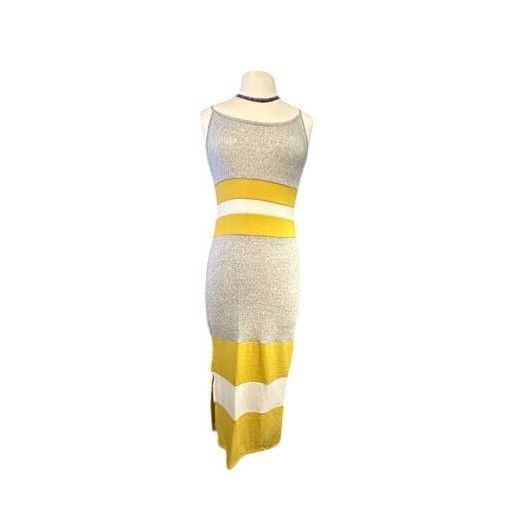 Anthropologie Anthropologie Sleeveless Midi Dress In Gray & Yellow Stripe Size S / US 4 / IT 40 - 1 Thumbnail