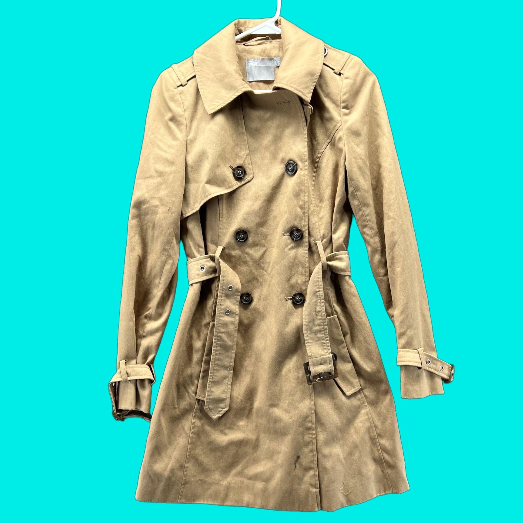 Asos ASOS Trench Coat Womens 2 Beige Cotton Twill Double Breasted Belted Classic Size XS / US 0-2 / IT 36-38 - 1 Thumbnail